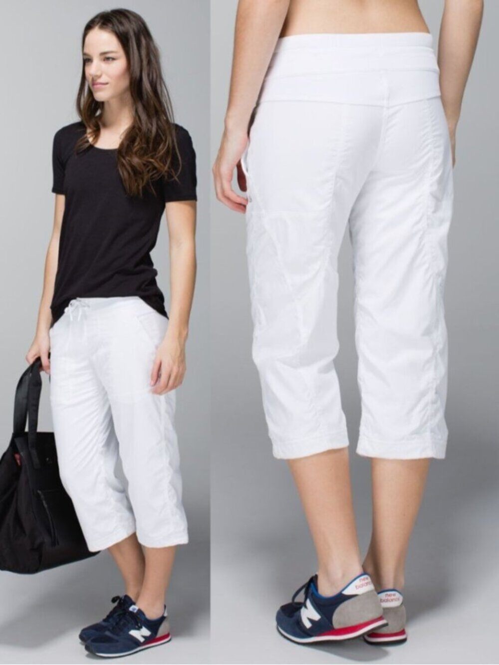 Lululemon White Mid Rise Lined Studio Crop w/ Cinchable Hems